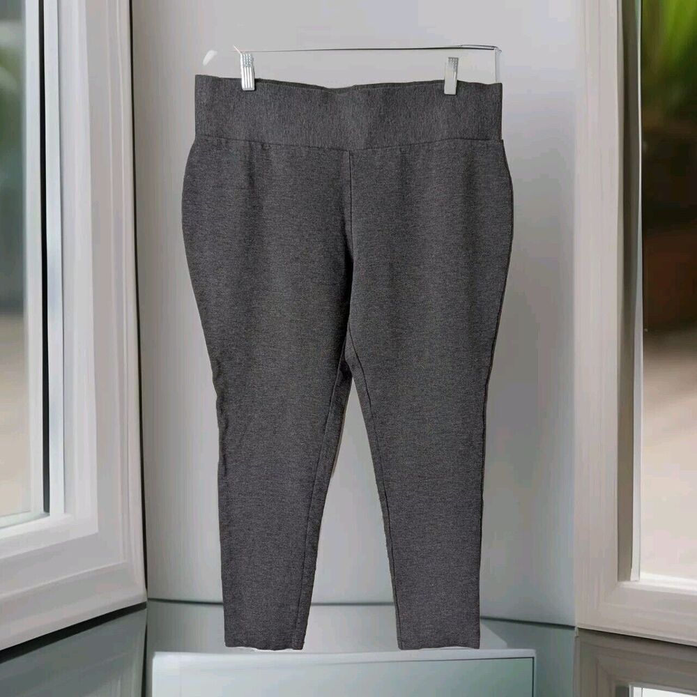 Tahari Asl Pants Womens sz XL Gray Ponte Knit Stretch Flat Front Skinny Pull On